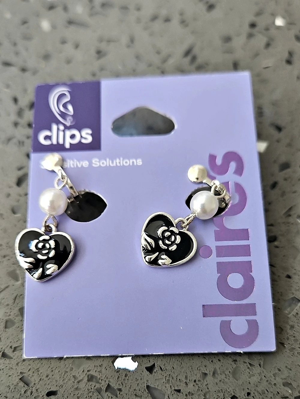 Claires Clips Black Heart Clip-On Earrings